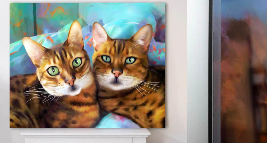 digital painting of two bengal cats on acrylic glass 5ft x 4ft