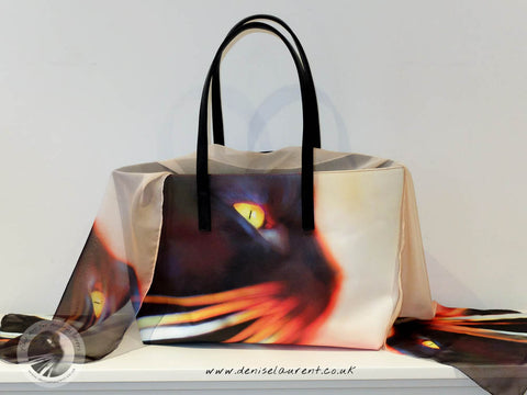 whisker face leather tote and scarf