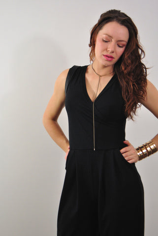 Black Bamboo Cross Over Top Jumpsuit