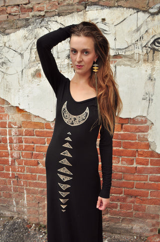 High Priestess Print Long Sleeve Reversible Maxi Dress