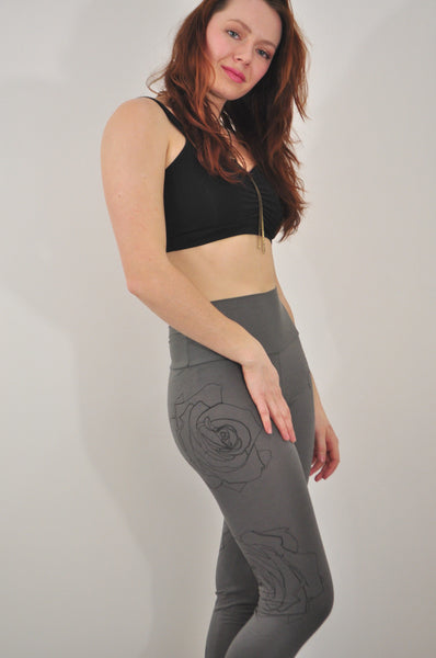 Grey Rose Outline Print Jersey Leggings