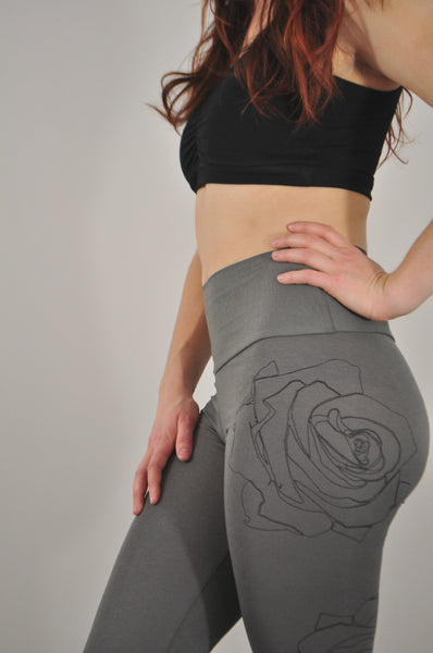 Grey Rose Outline Print Jersey Leggings