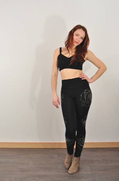 Black Rose Outline Print Jersey Leggings