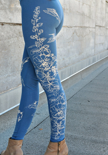 Hummingbirds and Hollyhocks Jersey Layering Leggings