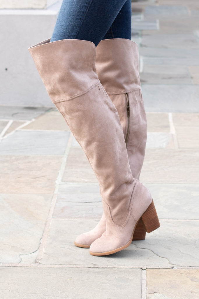 over the knee boots suede taupe