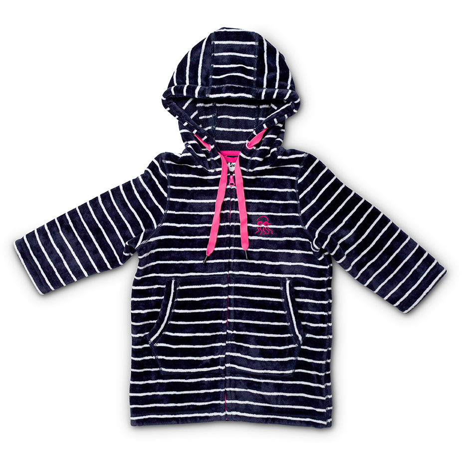 Kids Swim Hoodie: Navy + Pink Trim | Hooded Towel | Swoodi