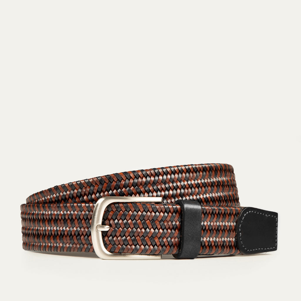 LEATHER BRAIDED WAXED CORD BELT - BROWN
