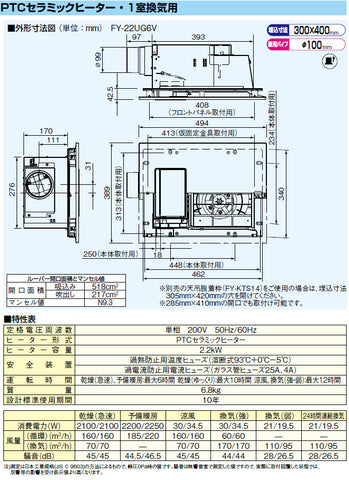 Thông số lắp đặt máy sưởi nhà tắm Panasonic FY-22UG6V