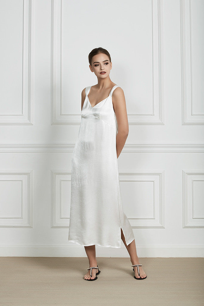 satin slip dress white