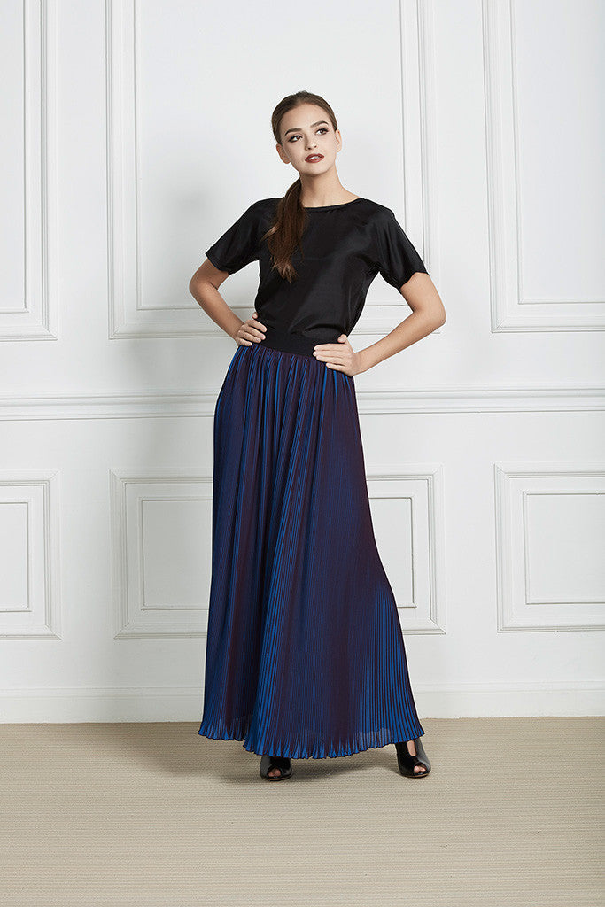 royal blue pleated maxi dress