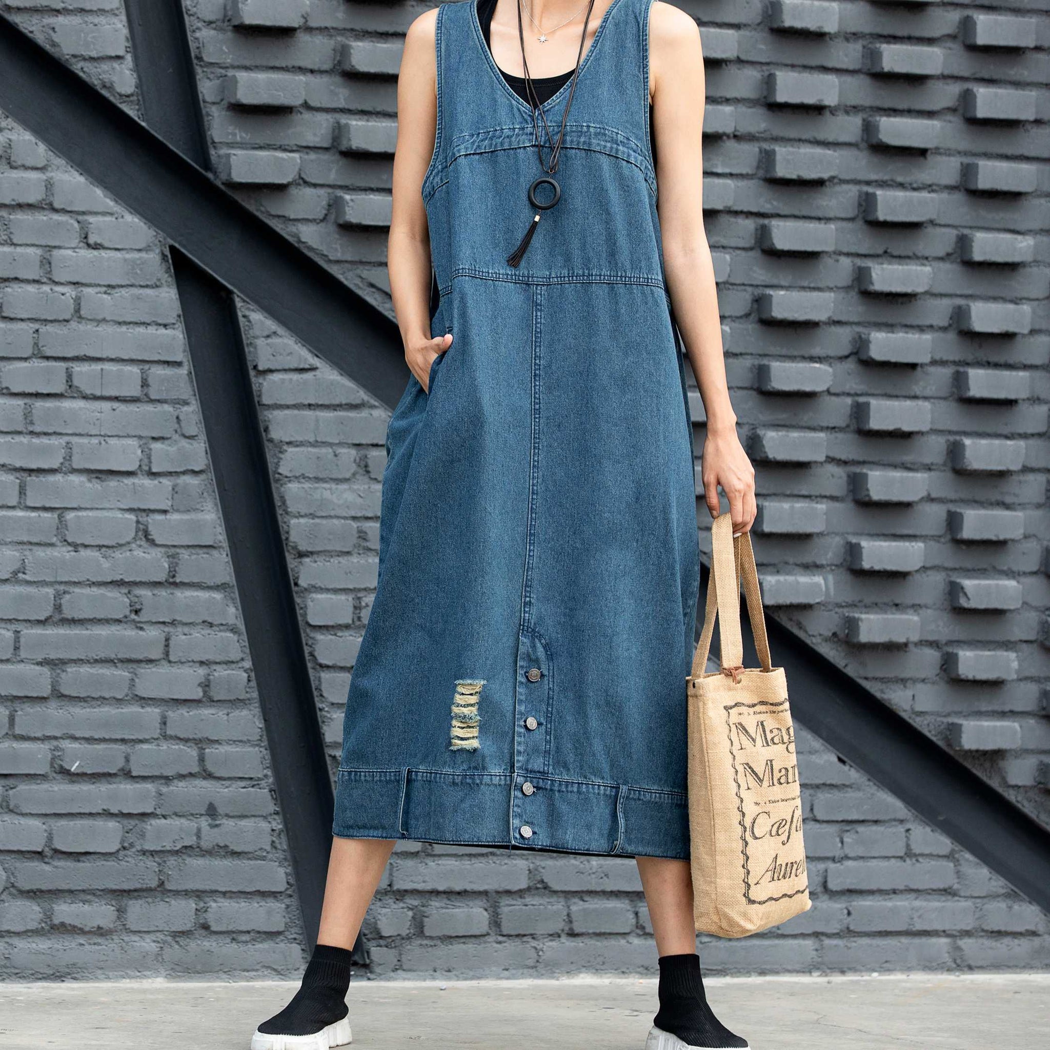 sleeveless denim dress plus size