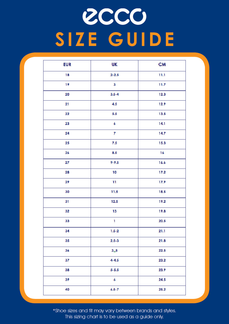 ecco children's shoe size chart