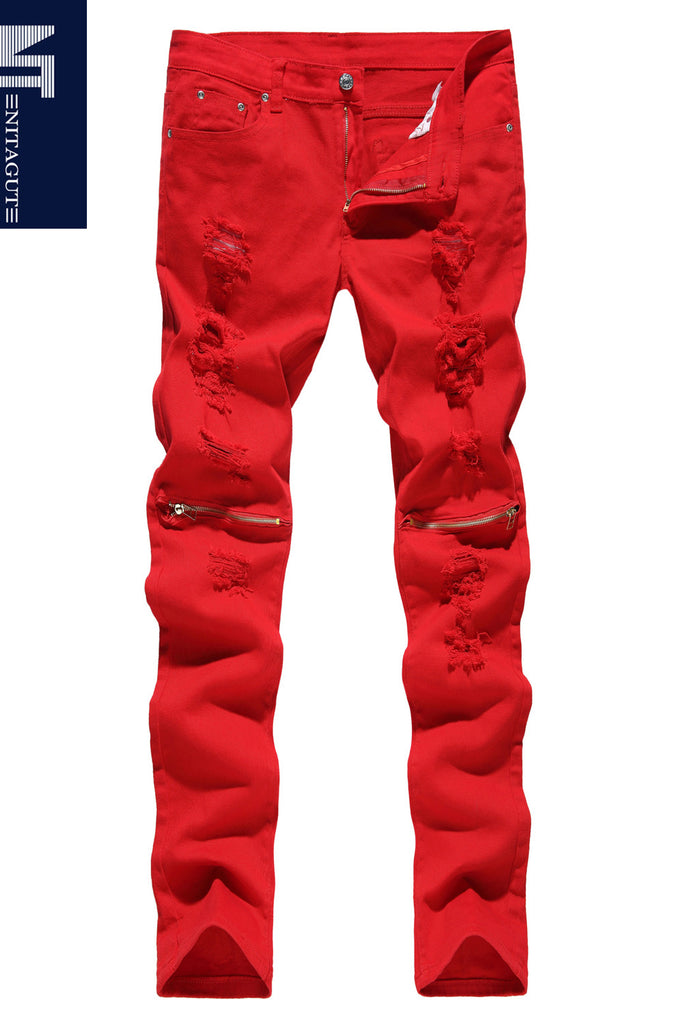 red distressed jeans mens