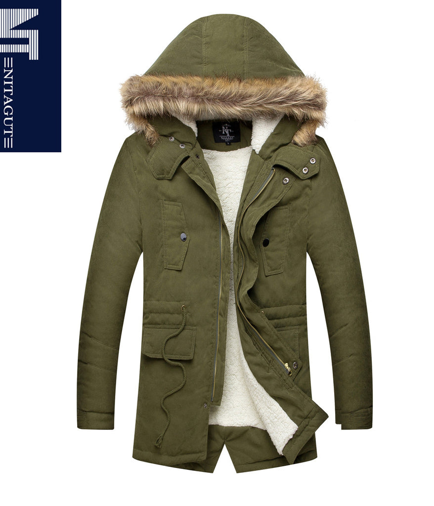 NITAGUT Men's Hooded Faux Fur Lined Warm Coats Outwear Winter Jackets-