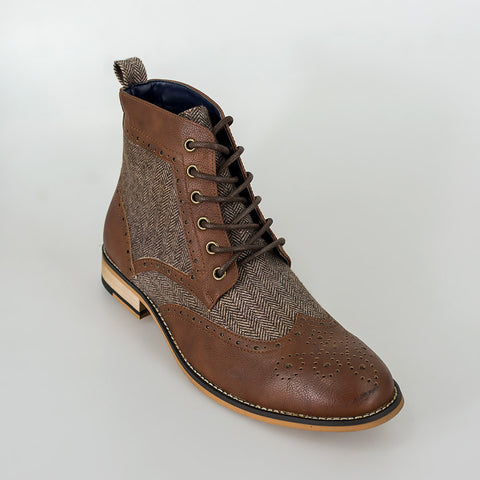 cavani tan tweed brogue shoes