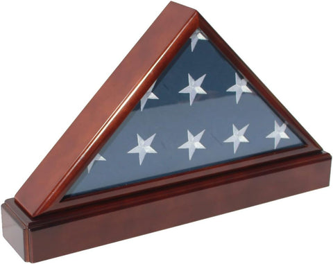 Large flag and a base display case, Military Flag and a personlized plate, Large american flag display frame