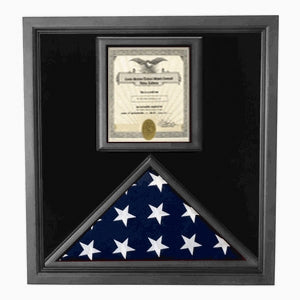 Large Flag and certificate display, American flag and certificate display frame, Flag and Document flag frame, Vertical certificate and flag display case