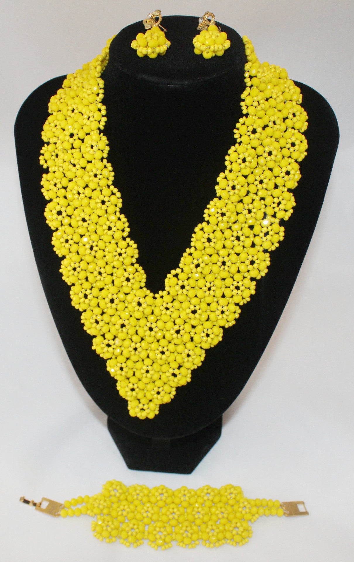 Beautiful Yellow Choker with Earrings, African Beaded Necklace