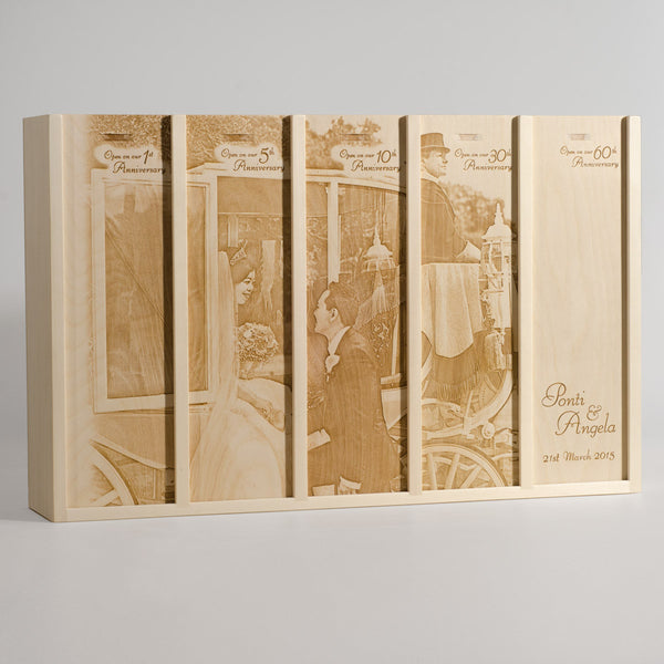 Carriage 5 compartment wine box gift - photo engraved