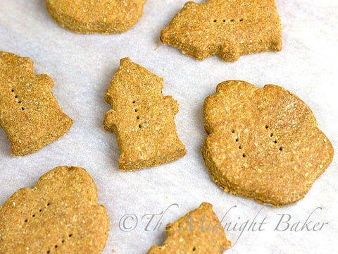 Images of dog biscuits on a baking sheet
