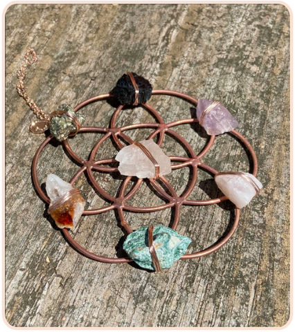 rose gold crystal grid with 7 stones