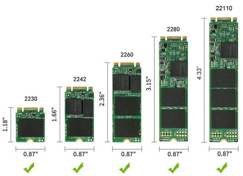 M.2 PCIe NVMe drive sizes
2230 2242 2260 2280 22110