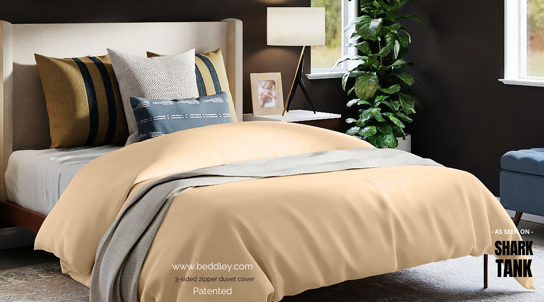 best duvet cover 3-sided-zipper champagne color. Made by Beddley, As Seen On Shark tank.