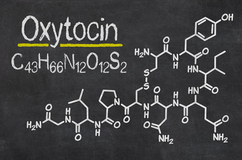 Oxytocin molecular structure on blackboard.