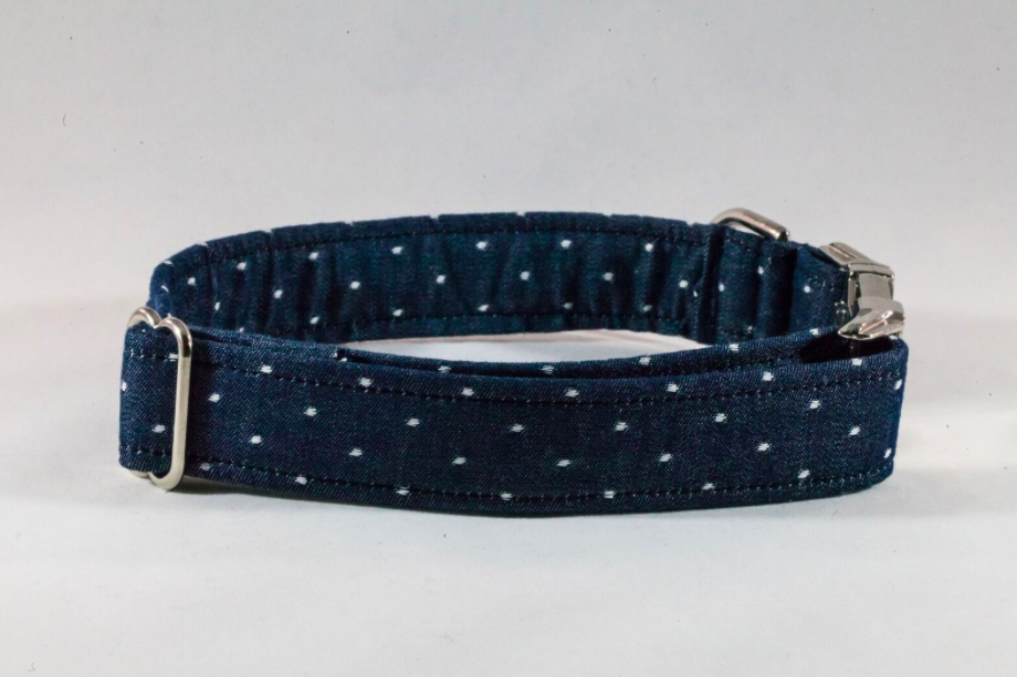 Preppy Blue Chambray Polka Dot Bow Tie Dog Collar