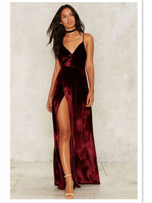 wine red velvet dress