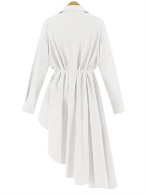 Irregular cut Solid color Long-sleeved Waist slim Dress