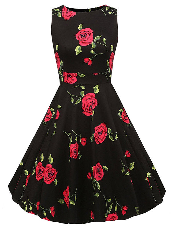 Sleeveless Vintage Floral Dress