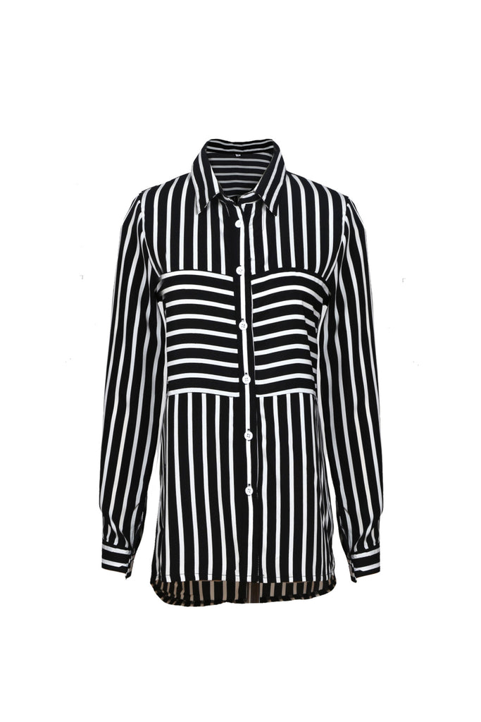 Black Or White Striped Long Sleeved Shirt