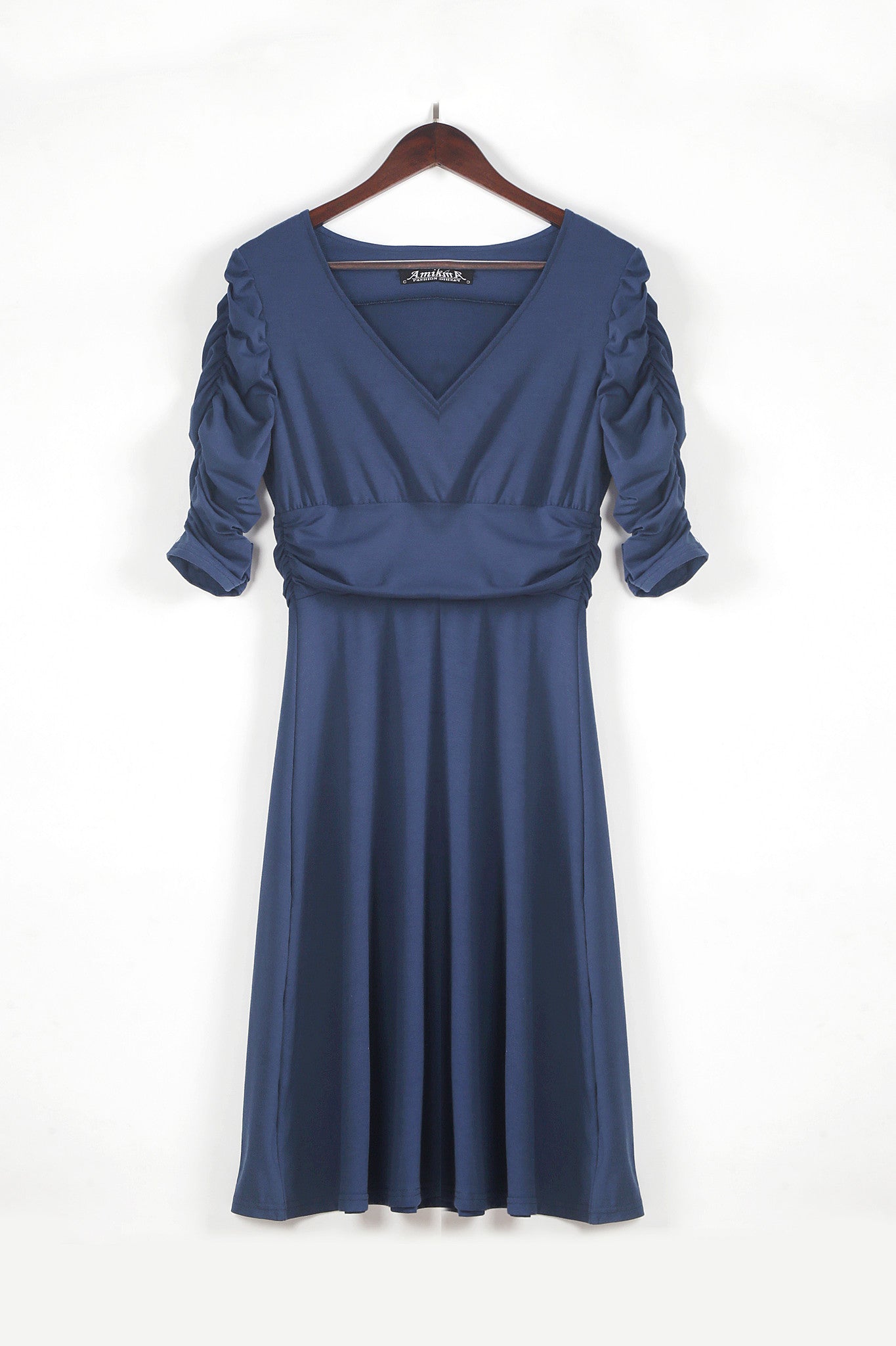 WealFeel Solid color Deep V-neck Large Swing Dress