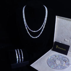 Women's 3mm White Gold Plated Round Cut Diamond Tennis Chain Necklace