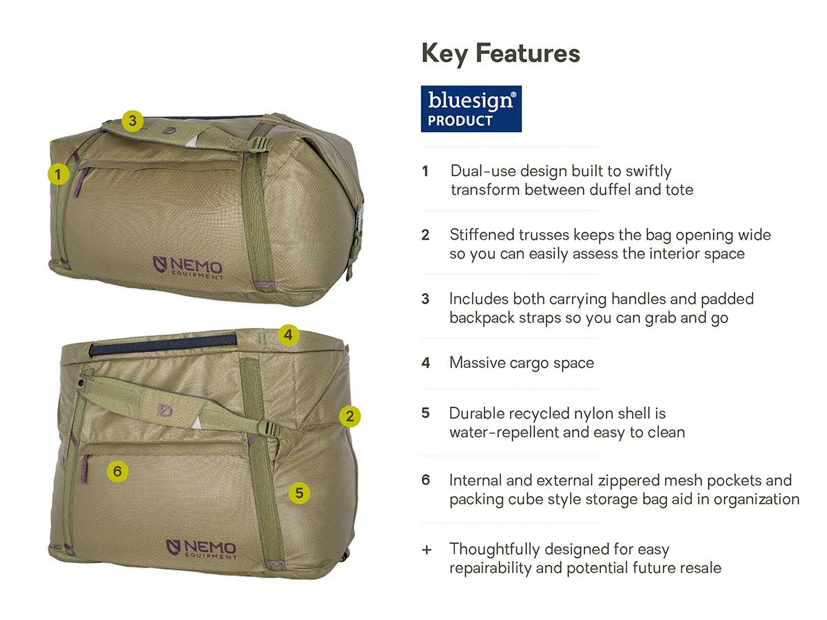 Nemo Double Haul Convertible Duffle 100L features overview