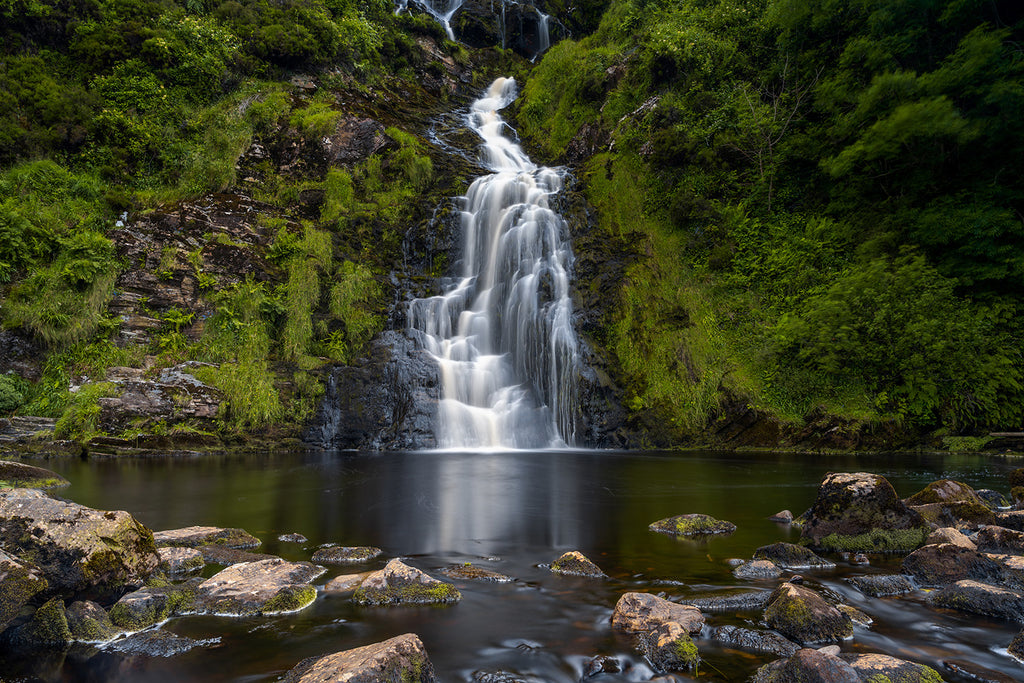 A horizontal view of the stunning Assaranca Waterfall near the village of Ardara in County Donegal, Ireland.