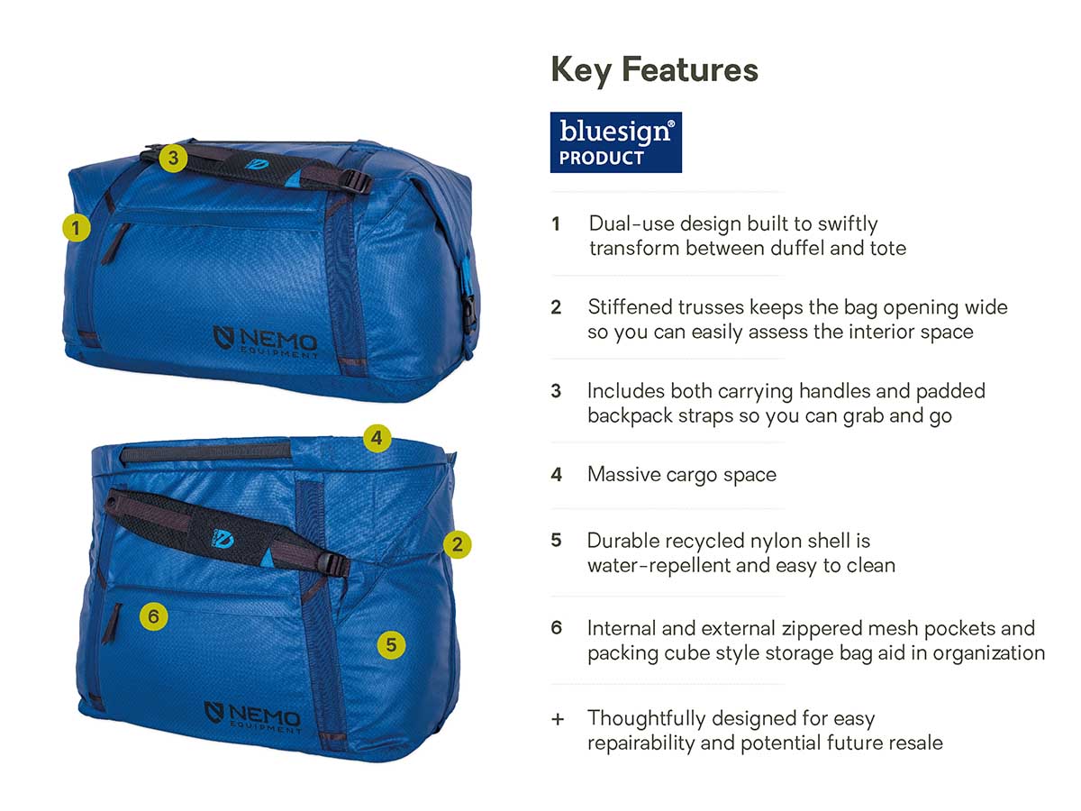 Nemo Double Haul Convertible Duffle 70L features overview