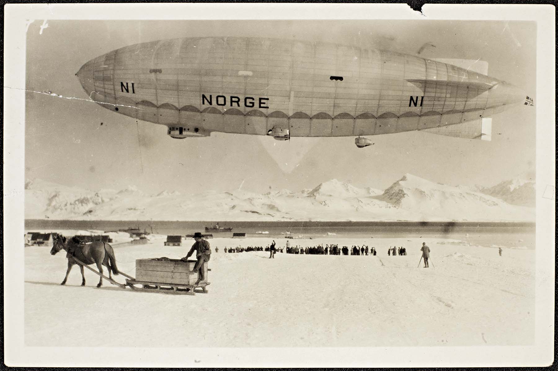 The Norge N1 airship over Ny-Ålesund on departure to the North Pole, 11 May 1926