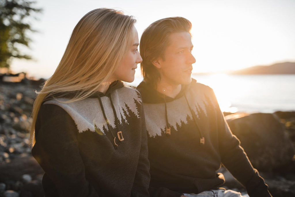 Couple wearing Tentree hoodies