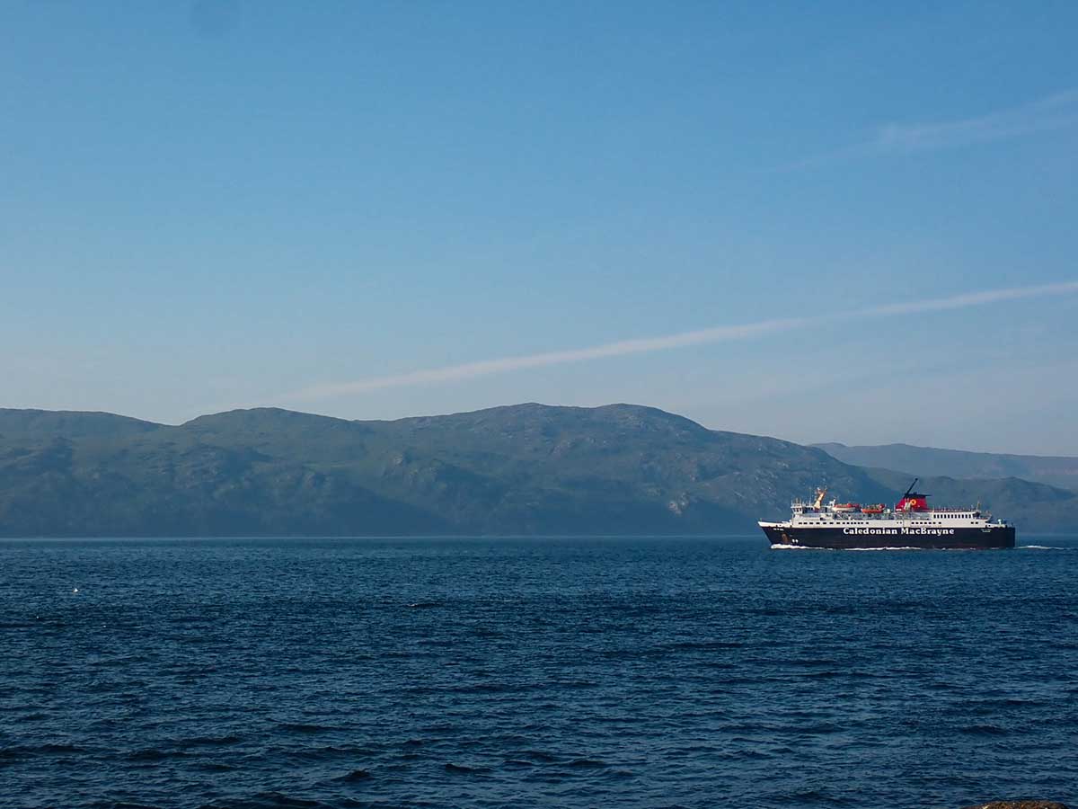 A ferry sailing through the Sound of Mull.