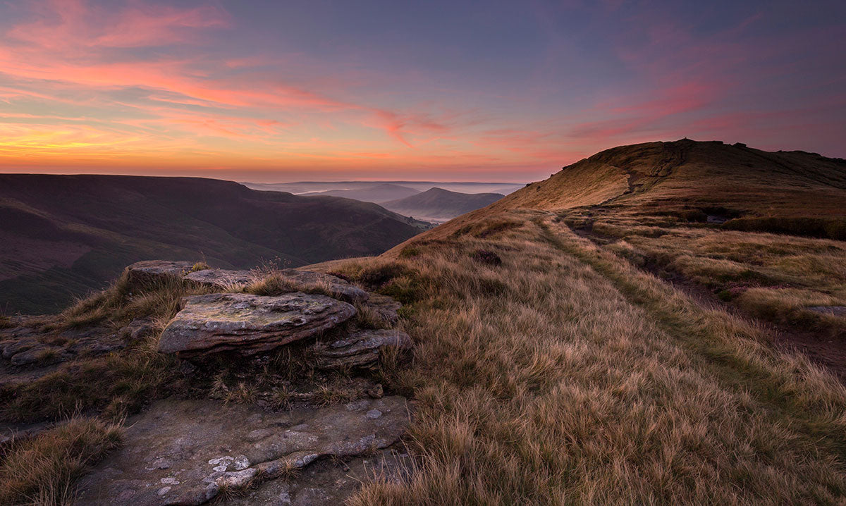 Sunrise on Grindslow Knoll in the Peak District.