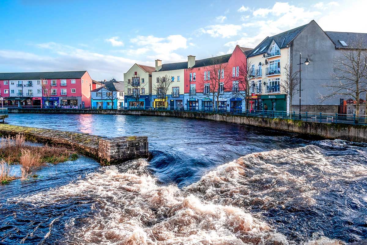 Sligo Town in County Sligo, Ireland, from Hyde Bridge looking over the Garavogue River.