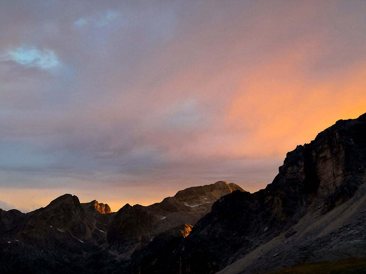 Alpenglow on the Julian Alps, from Dom Planika