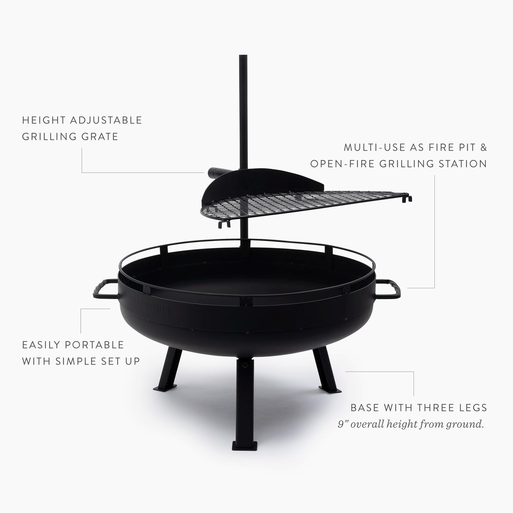 Barebones Cowboy Fire Pit Grill 23-inch