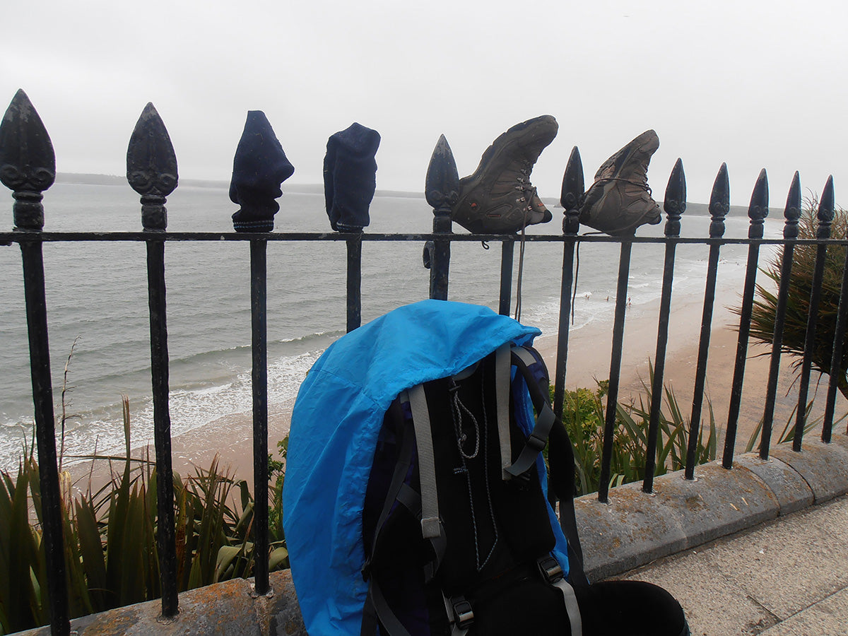 Desperately trying to dry kit on the Wales Coast Path. Didn’t work.