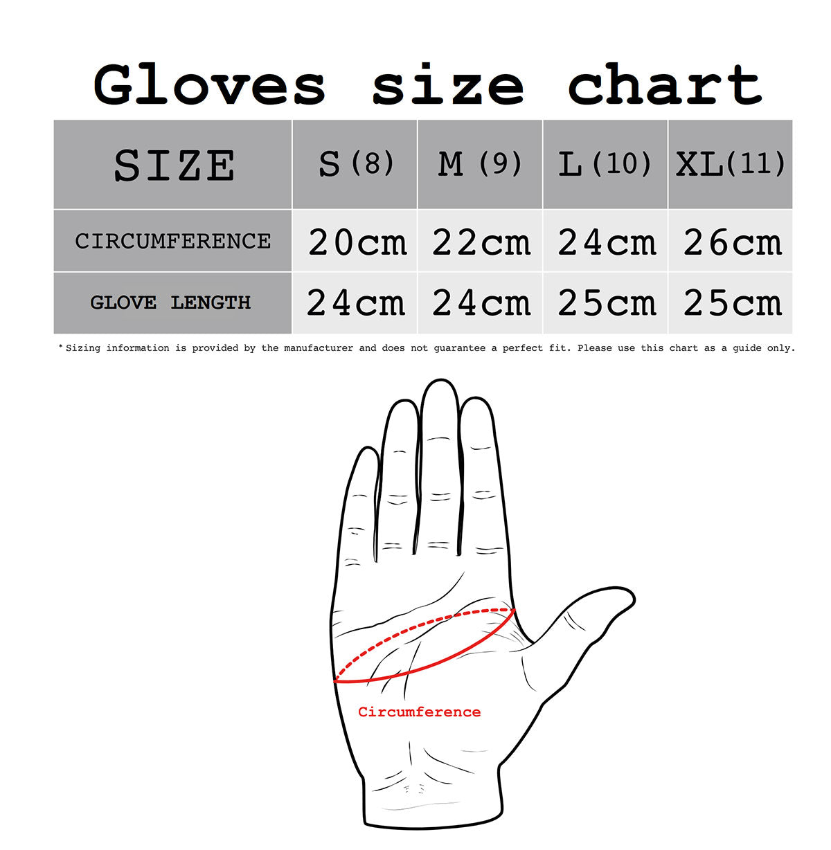 CRUD Gjöra Glove | Elk Skin Thinsulate size guide