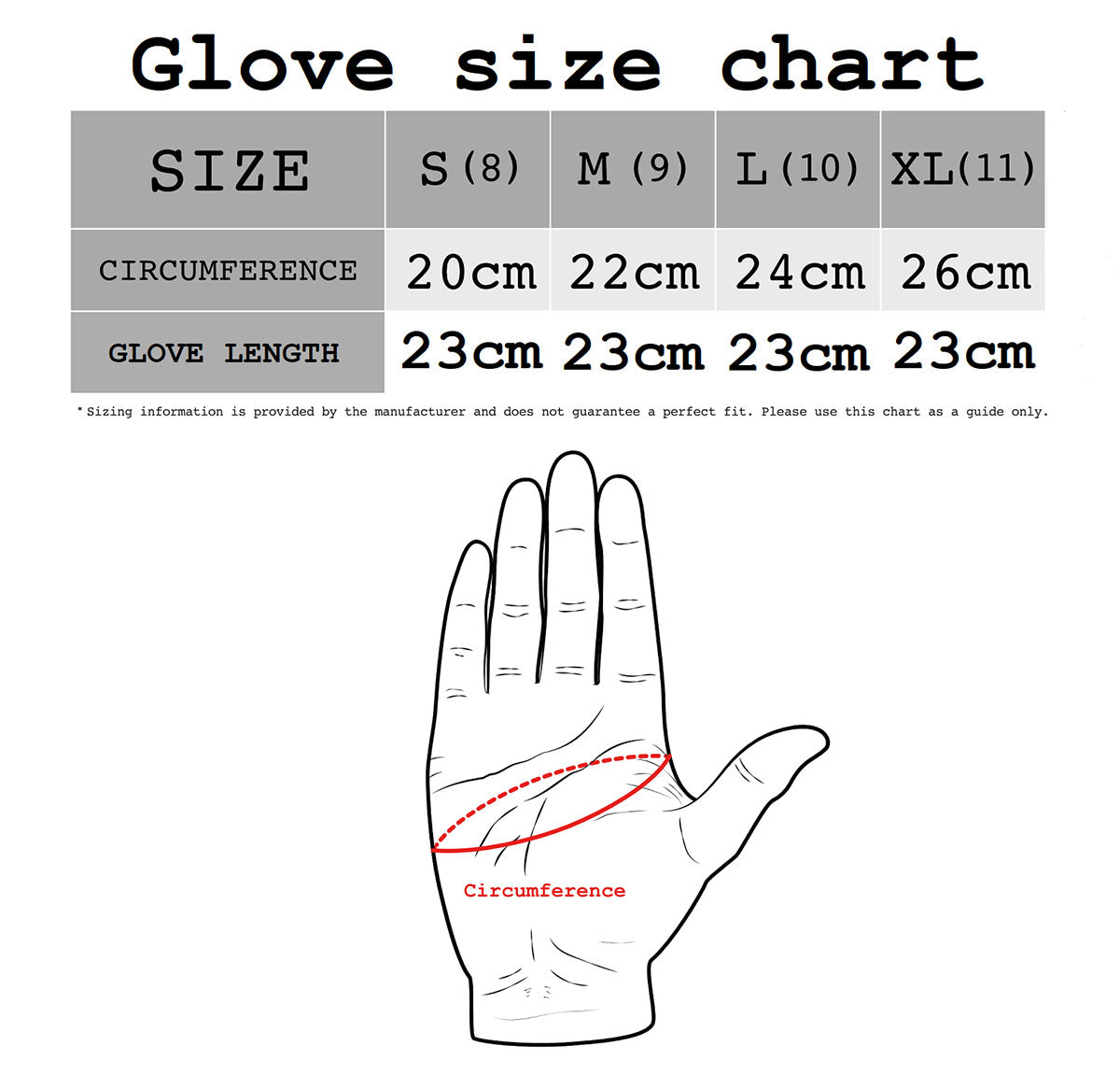 Crud Kevlar Lined Gloves size guide