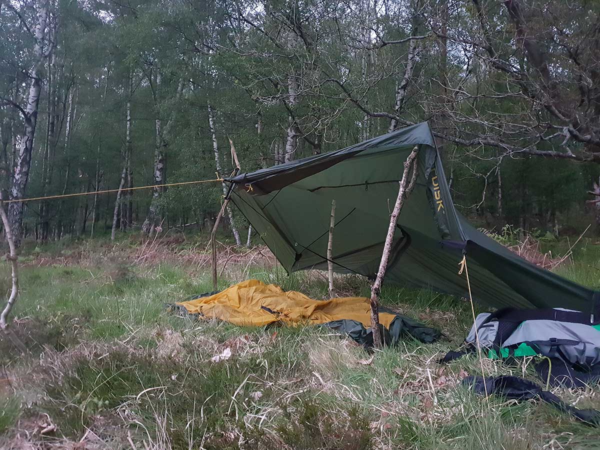 A makeshift bivvy on the Vanguard Way, having forgotten to pack the tent poles...