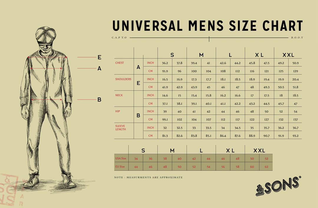 &SONS Sweatshirt size guide